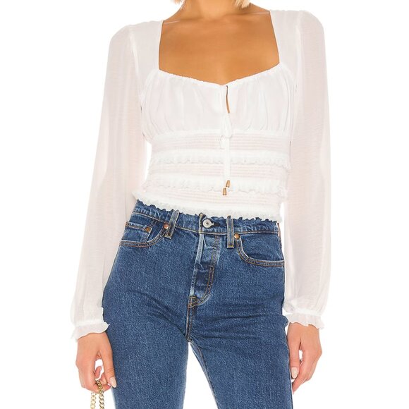 Free People Tops - Free People Solid Lolita Blouse Boho Tie Front Ruffle White Size Small